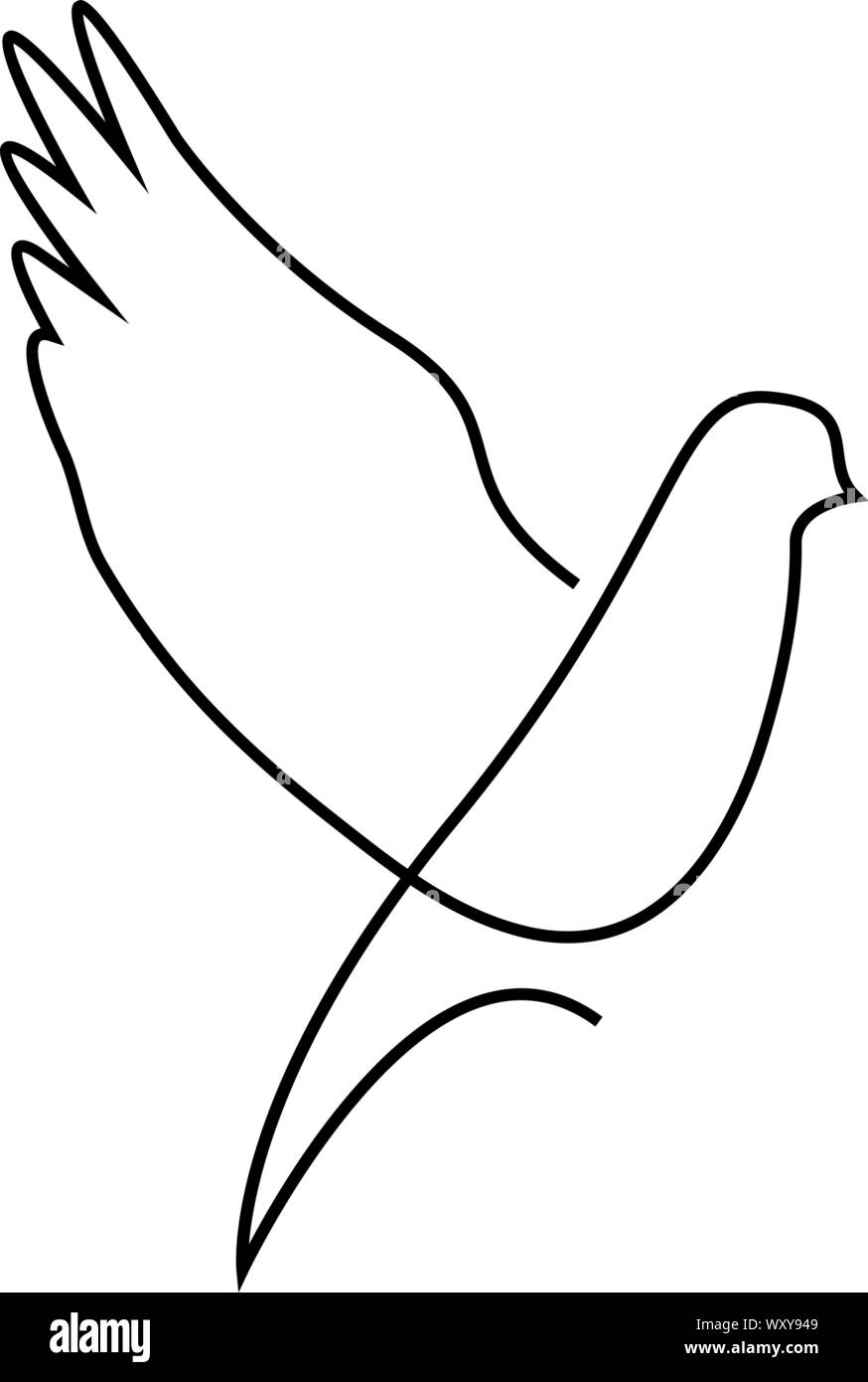 Une ligne dove pigeon vole ou silhouette design.Hand drawn style minimaliste. Vector illustration Illustration de Vecteur