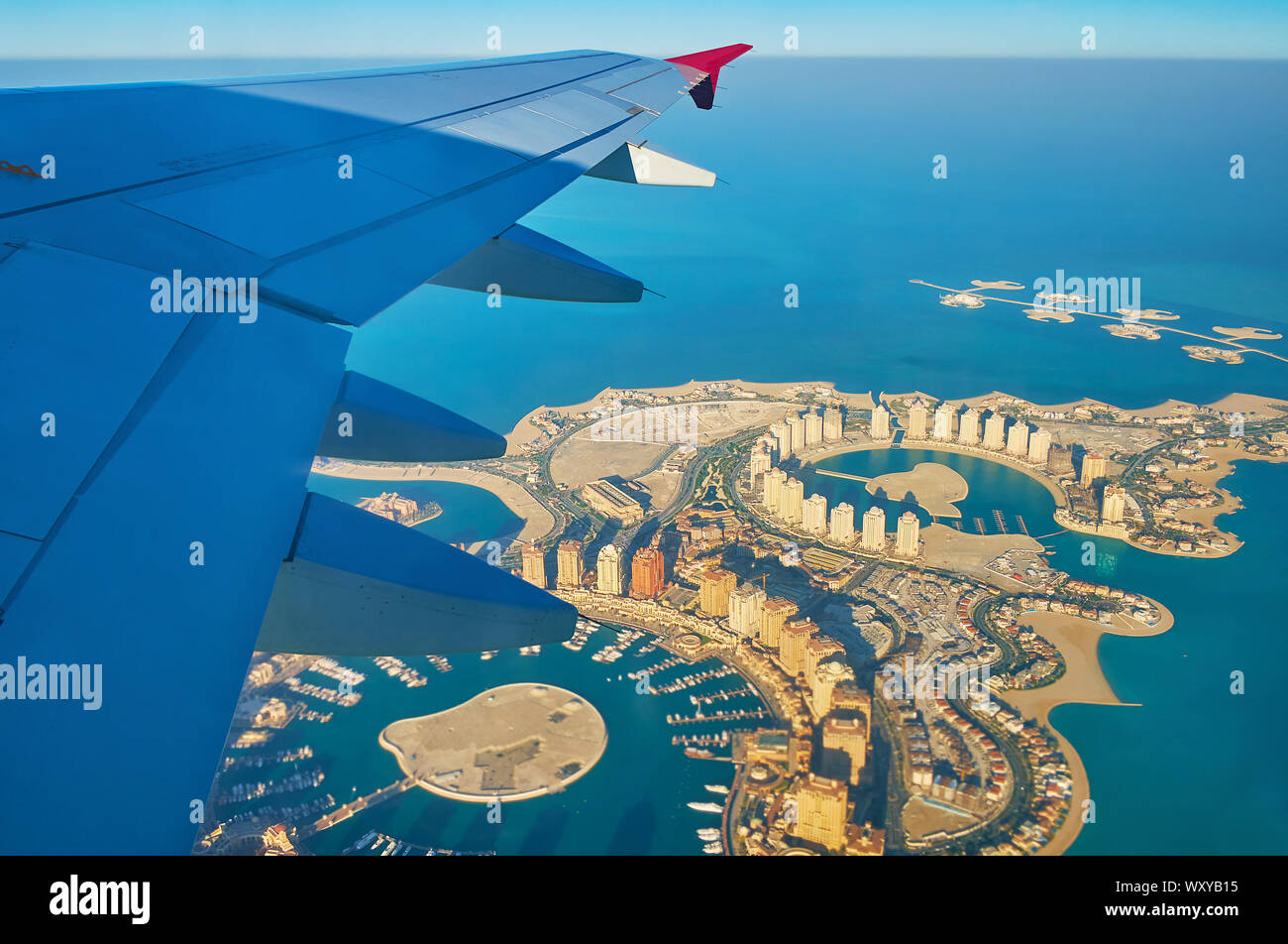 Vue aérienne sur le paysage fantastique et de l'architecture moderne de l'île Isola Dana Pearl-Qatar et îlots' chaîne, situé sur la côte de la D Banque D'Images