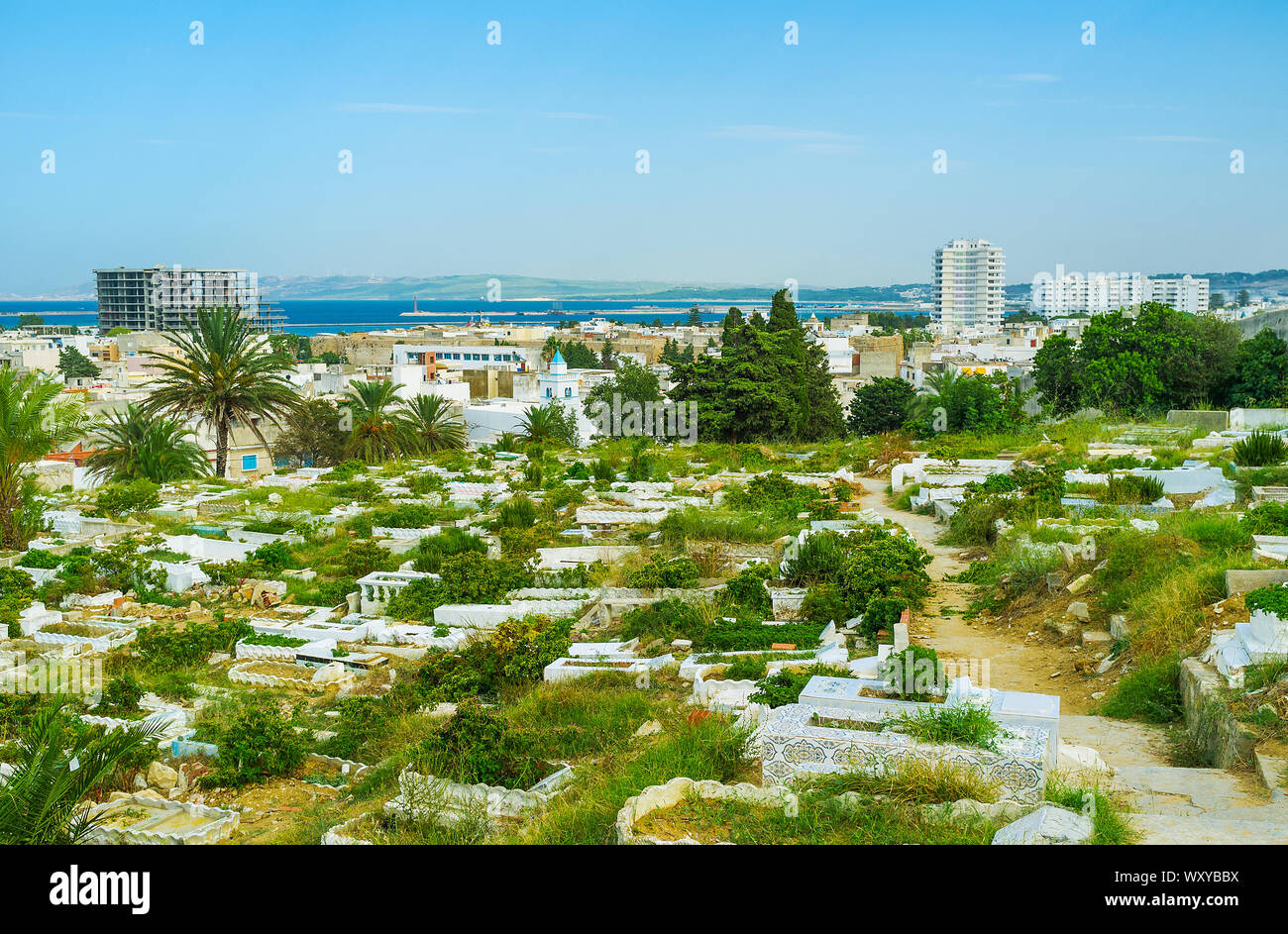 La vue sur la ville de Bizerte, de l'ancien cimetière musulman, la Tunisie Banque D'Images