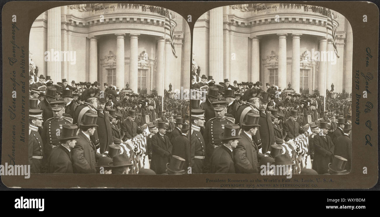 Le président Roosevelt à l'Exposition Universelle, Saint Louis, USA., Stéréo Card, American Stereoscopic Co., 1904 Banque D'Images