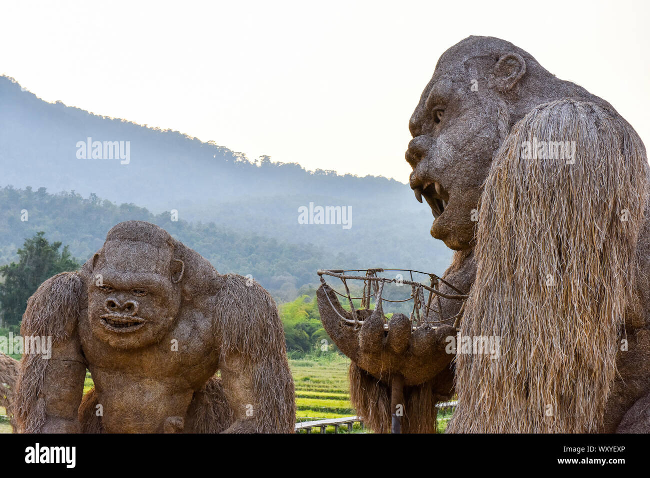 Sculptures de paille géante , Lac Huay Tung Tao, Thaïlande Banque D'Images