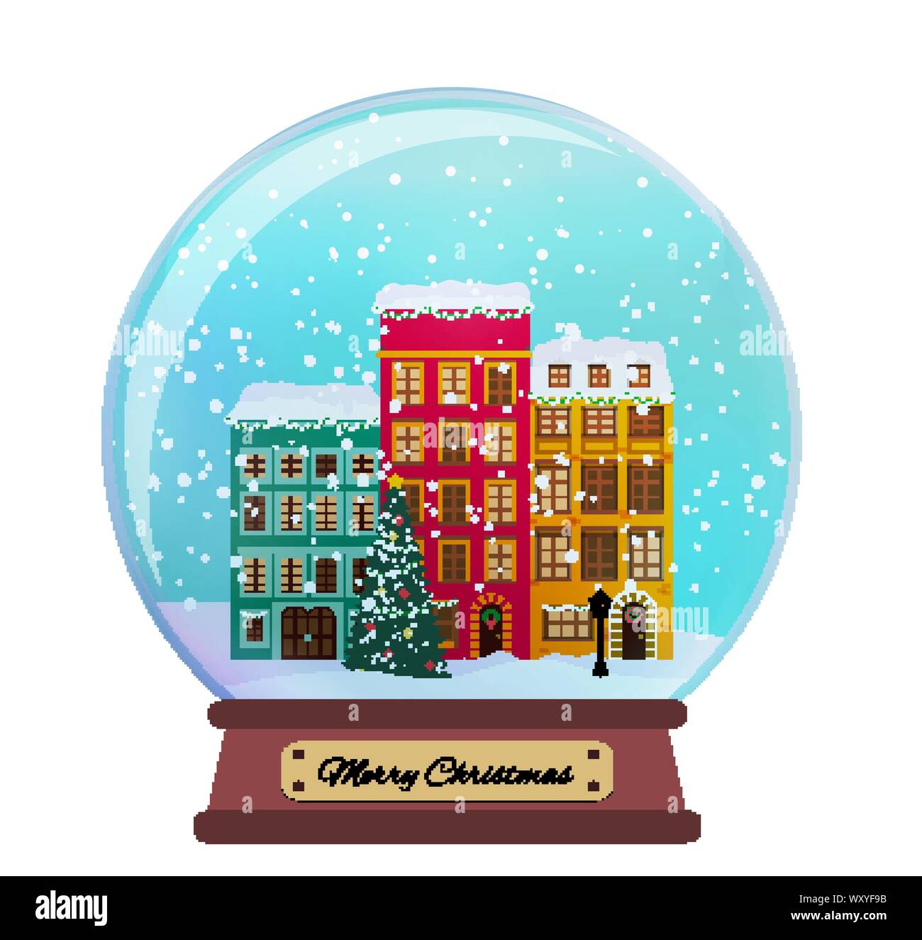 Snow globe de verre avec petite ville en hiver pour cadeau de Noël et Nouvel An.Vector Illustration Illustration de Vecteur