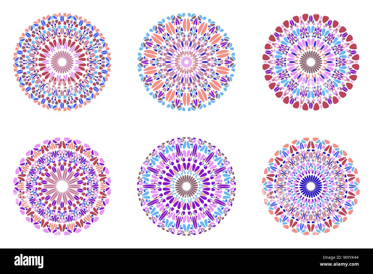 Géométriques colorés gemstone logo mandala circulaire set - résumé des éléments graphiques vectoriels à partir de pierres incurvées Illustration de Vecteur