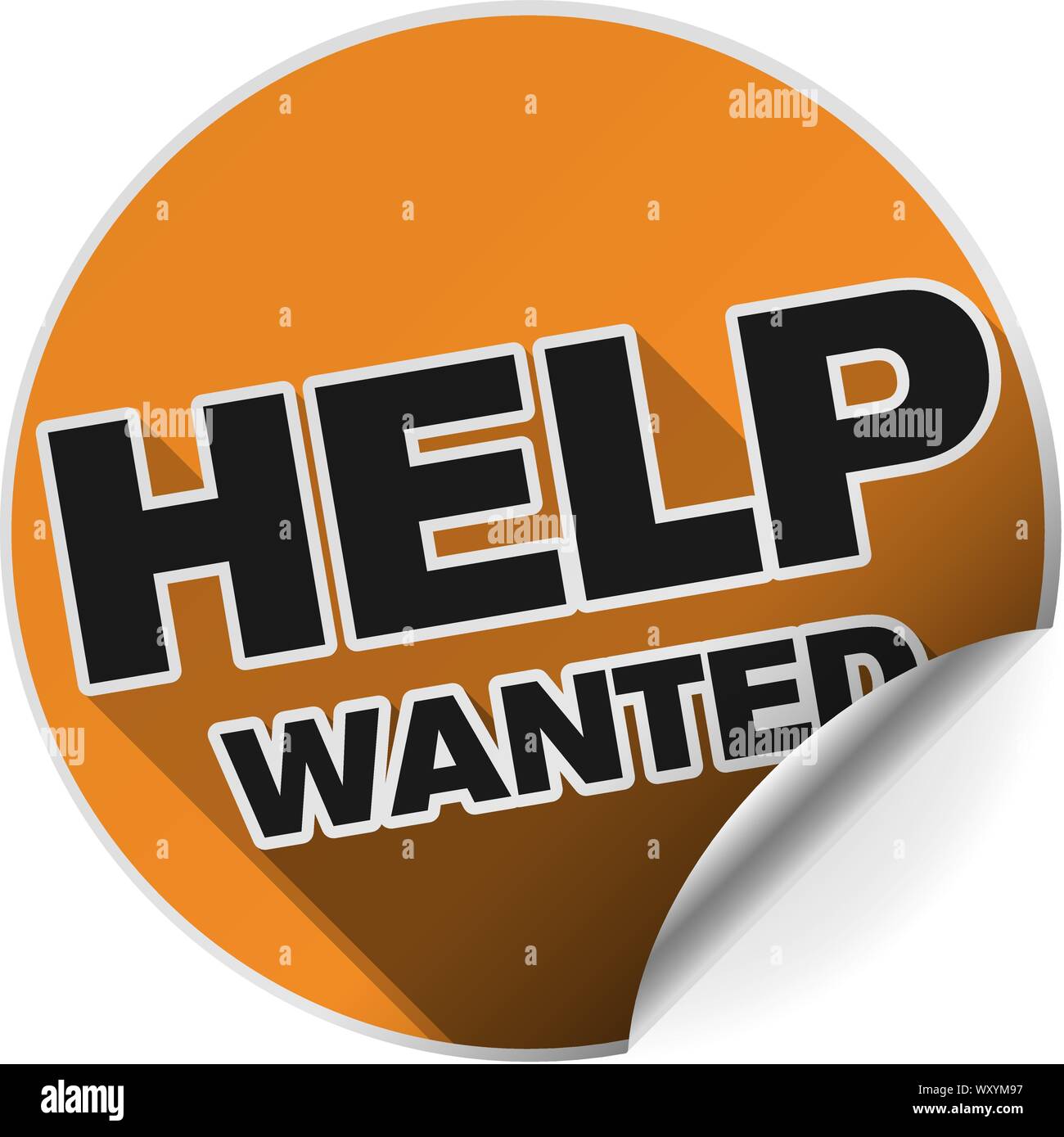 Autocollant rond orange ou d'un insigne avec texte Help Wanted Illustration de Vecteur