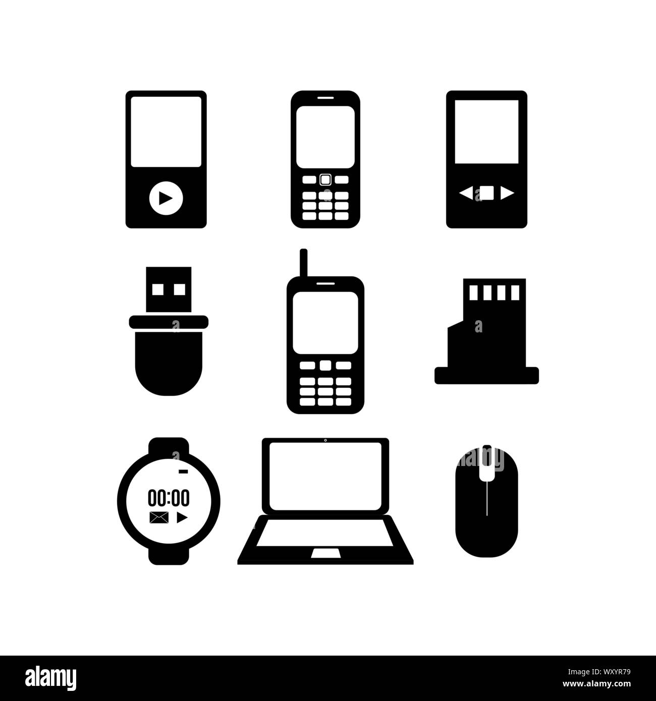 L'informatique et de l'électronique icône noire vector design libre de définir Illustration de Vecteur