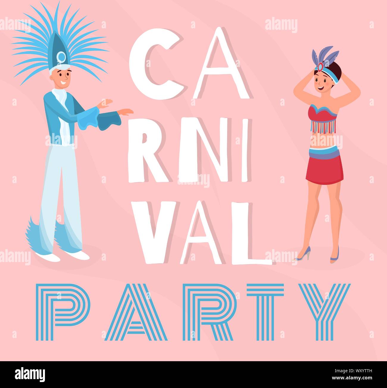 Maison de vacances Canaries partie vecteur bannière modèle. Cheerful man and woman dans de beaux costumes de personnages de dessins animés. Festival d'Amérique du Sud traditionnel, Santa Cruz de Tenerife La mise en page de l'affiche de l'événement culturel Illustration de Vecteur