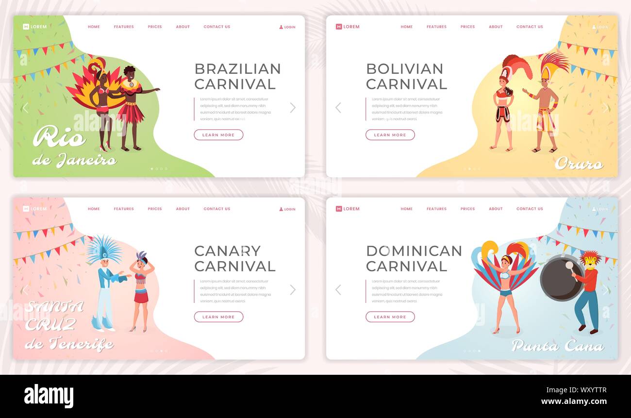 Les parties de l'Amérique du Sud page d'atterrissage templates. La culture hispanique de l'interface d'accueil de site web idée avec télévision illustrations. Festivals exotiques, fête nationale, d'une page web bannière web concept dessin animé Illustration de Vecteur