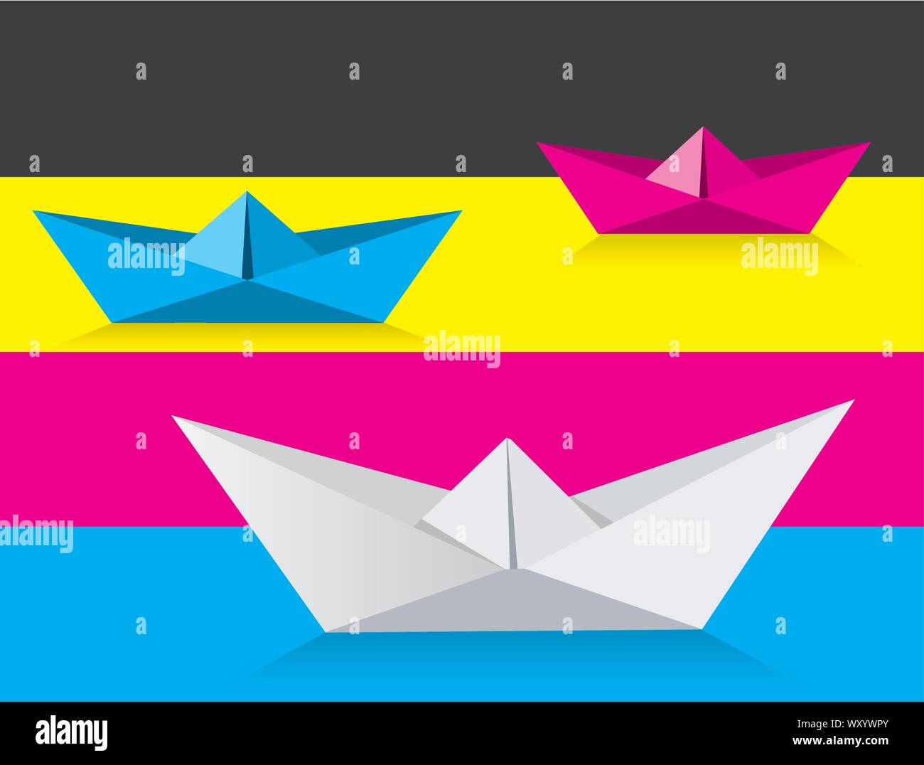 Bateau de papier sur les vagues de couleurs d'impression Vector illustration de l'Origami bateau sur les vagues de couleurs d'impression. Concept pour la présentation presse d'impression couleur. Illustration de Vecteur