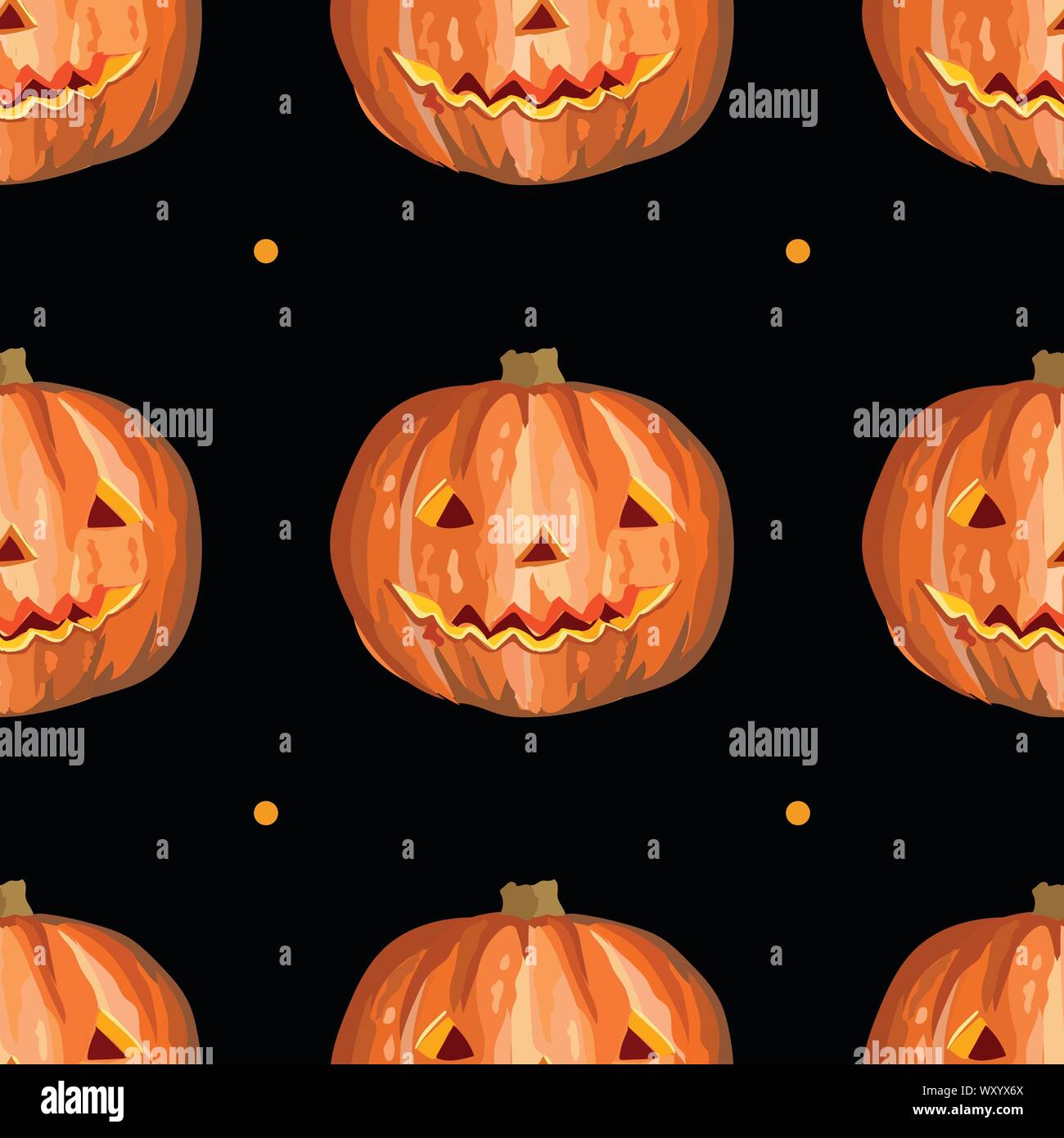 Vecteur d'halloween avec motif transparent orange citrouille avec sourire effrayant iolated sur fond noir Illustration de Vecteur