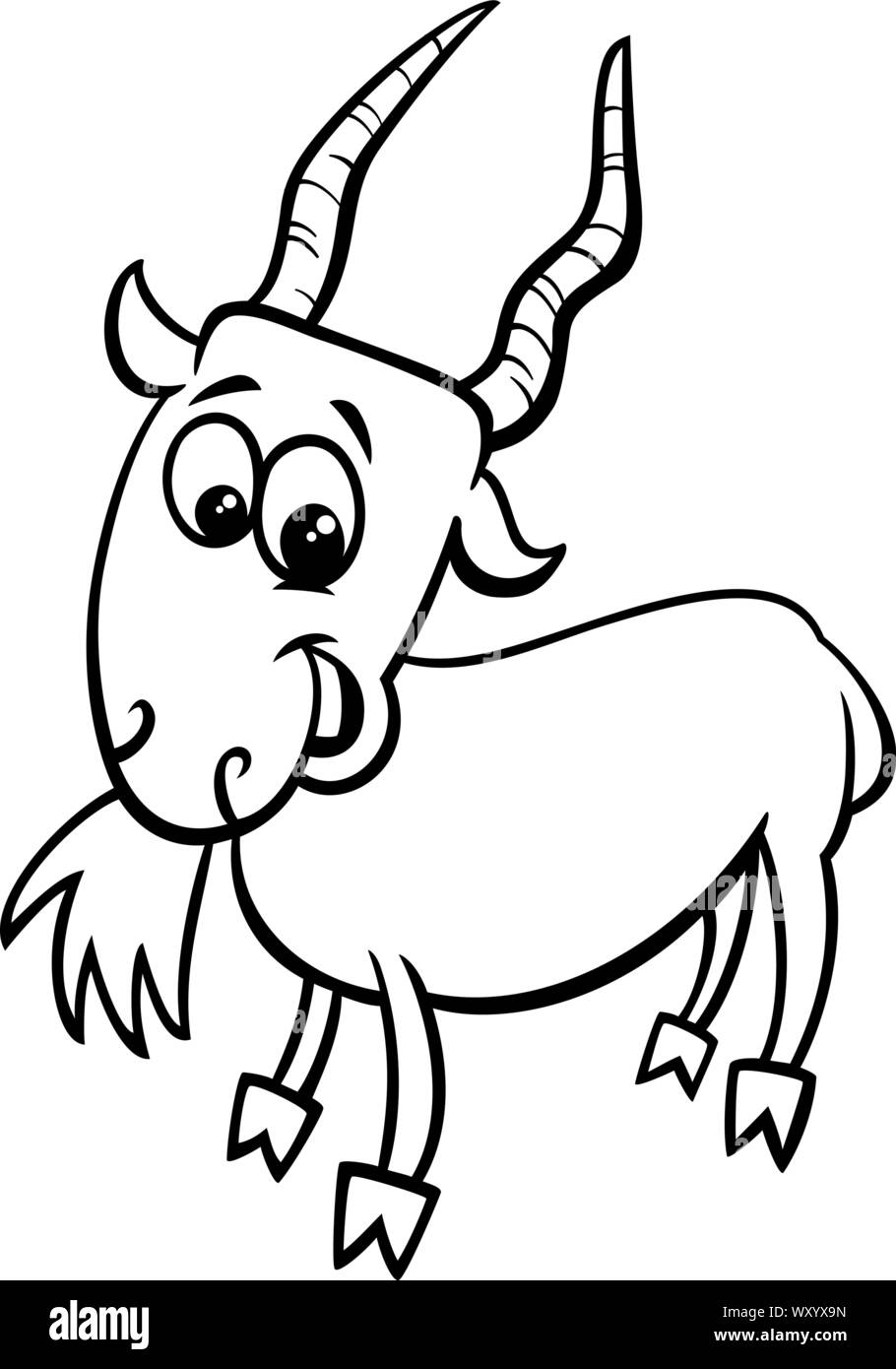 Illustration Cartoon noir et blanc de Funny Goat Farm personnage animal Page à colorier Illustration de Vecteur