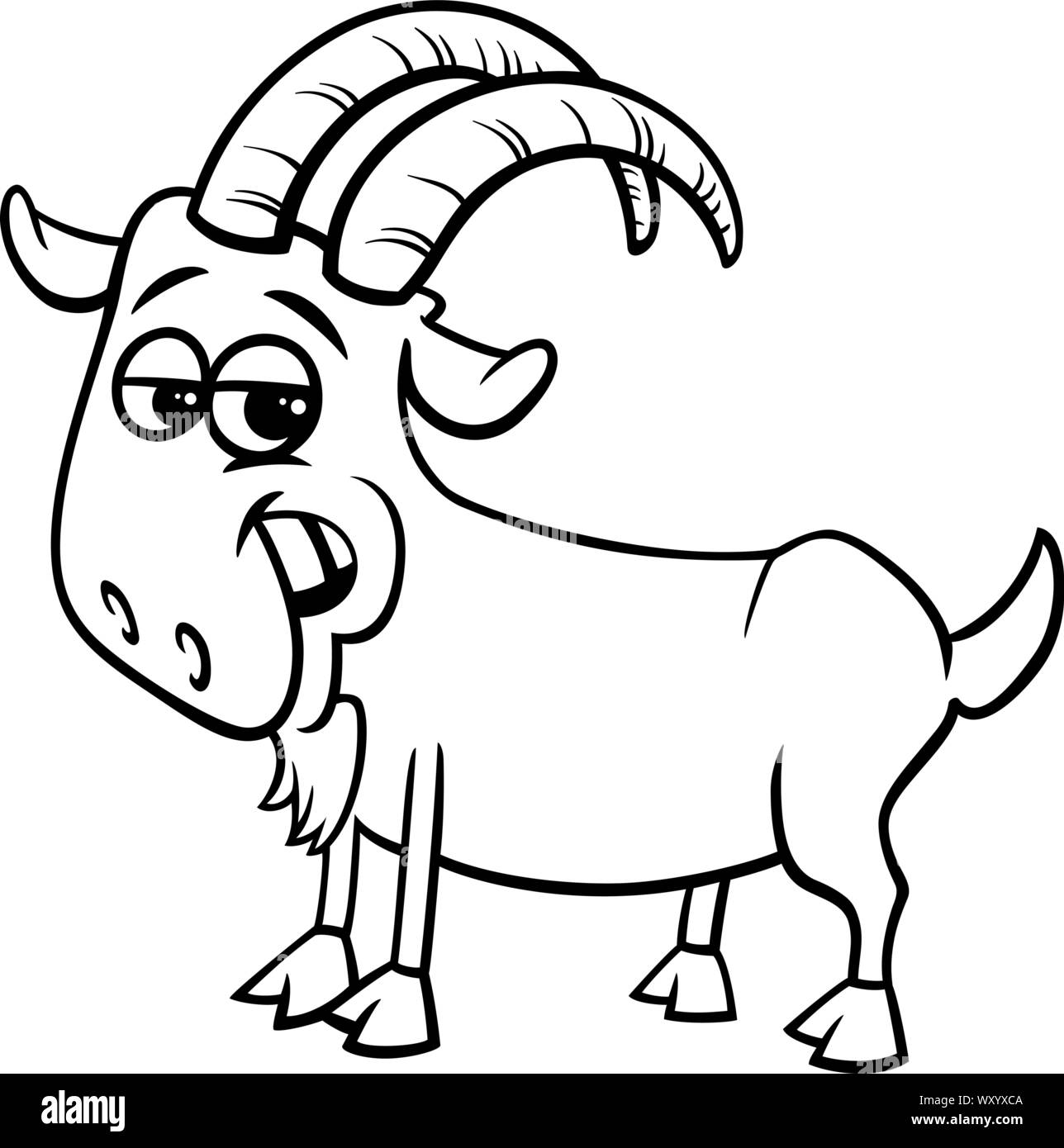 Illustration Cartoon noir et blanc de Funny Goat Farm Comic personnage animal Page à colorier Illustration de Vecteur