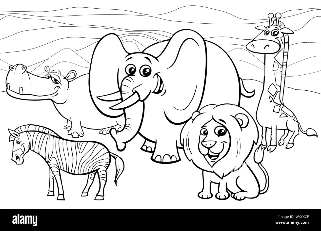 Illustrations de Funny Cartoon animaux mammifères africains Groupe Caractères Mascotte Illustration de Vecteur