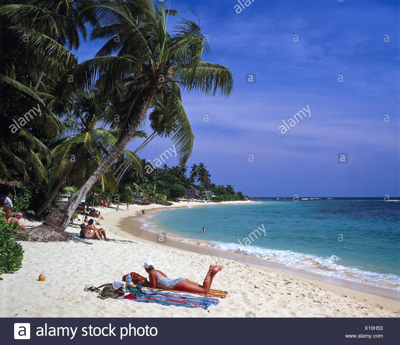 Sri Lanka Unawatuna Palm Beach Baigneurs Ceylan