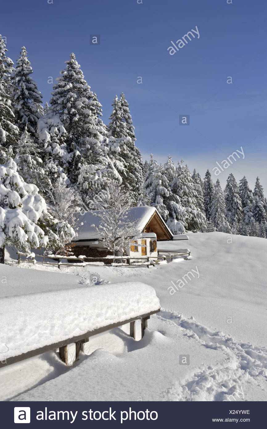 Paysage D Hiver Chalet Des Bordures De Forets Arbres Paysage Neige Pistes Bois Chalet Montagne Hivers Idylliquement Isolement Isolee Photo Stock Alamy