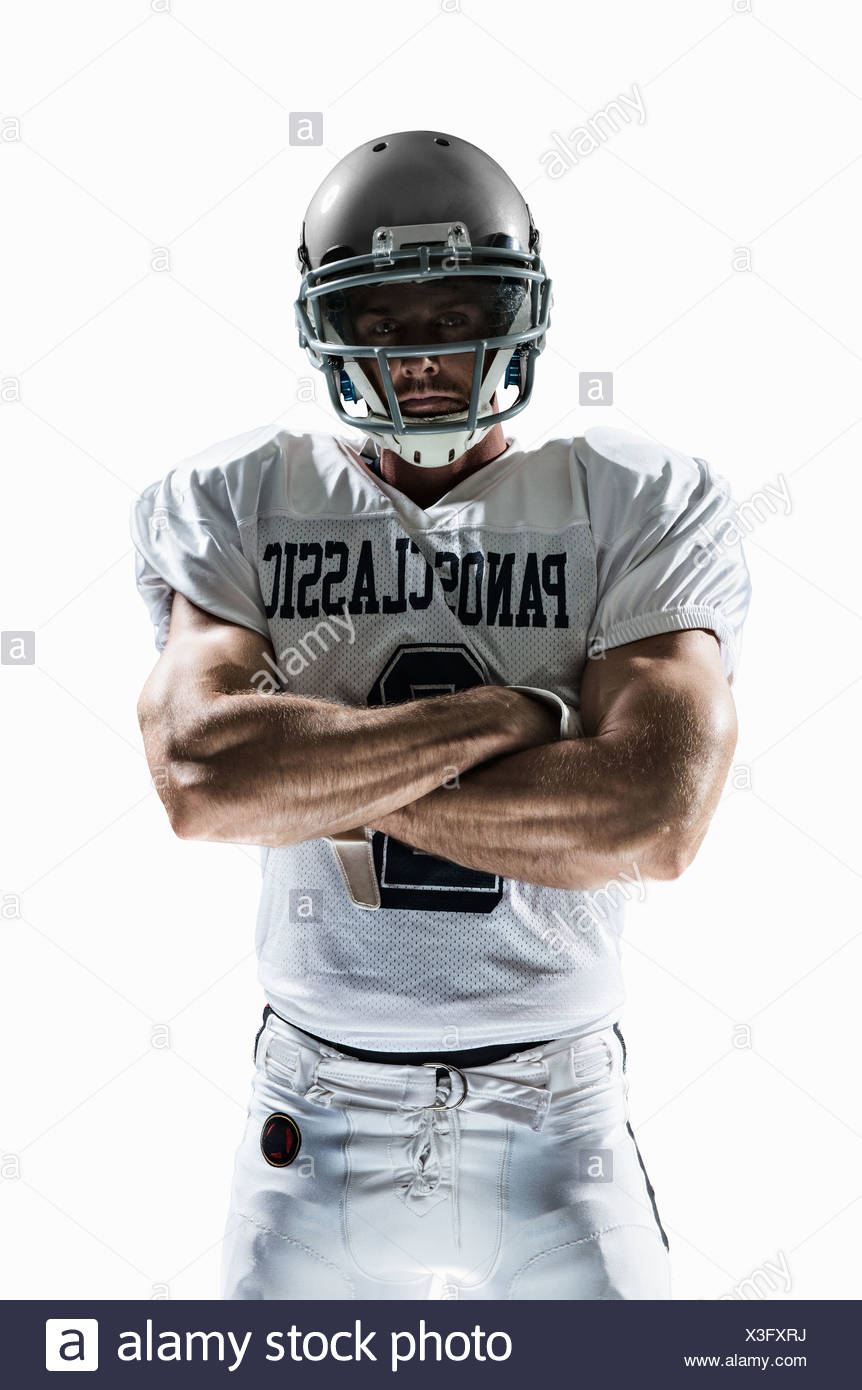 Studio portrait of american football player Banque D'Images