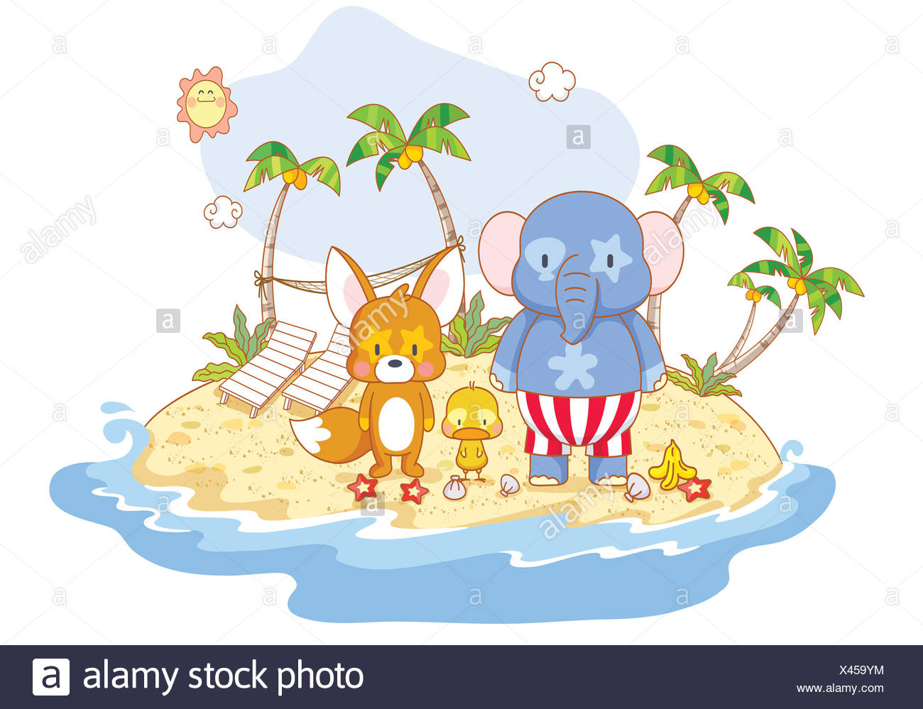 Animaux De Dessin Animé Sur La Plage Banque Dimages Photo