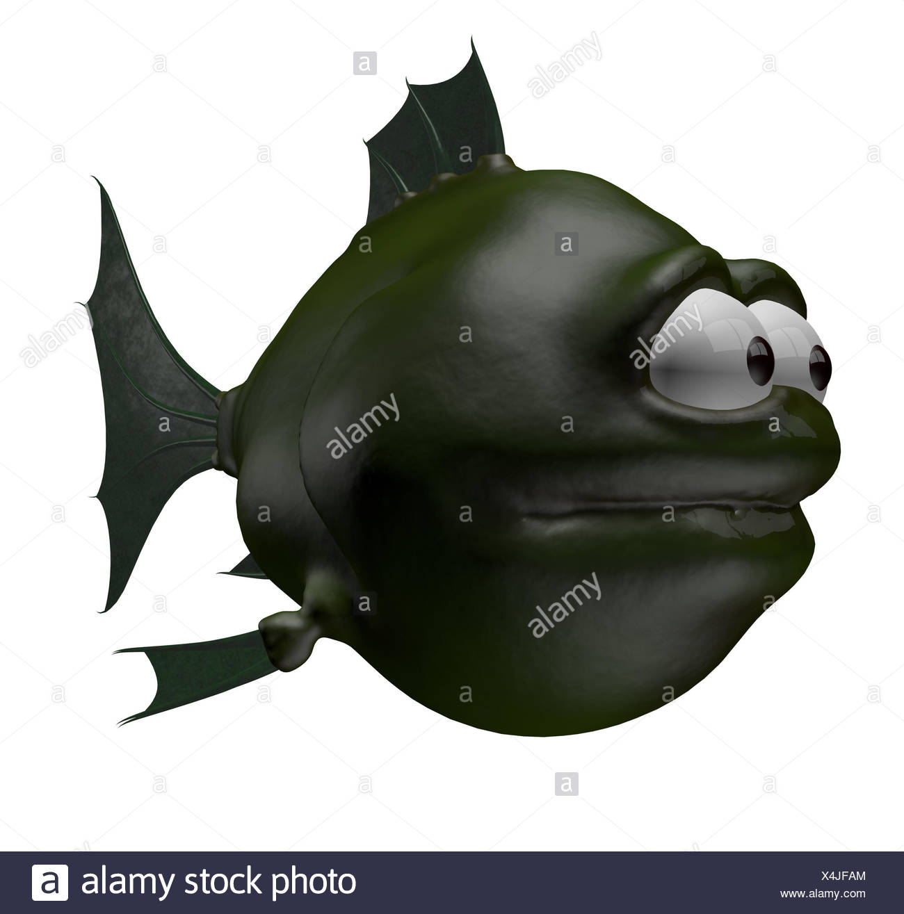Comic Animal Vert Poisson Caricature Dessin Animé L