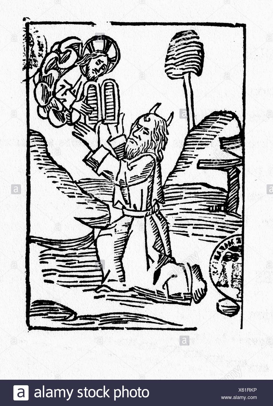 Dieu donne à Moïse les tables de la Loi. 'Légende dorée '. Westminster, 1483. Banque D'Images