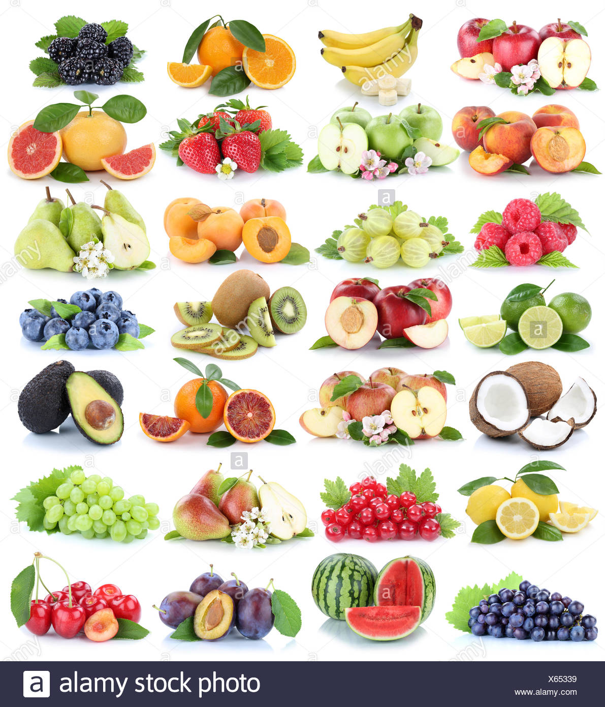 Fruchte Frucht Obst Collage Frische Orange Apfel Orangen Kirschen Trauben Erdbeere Apfel Freisteller Freigestellt Isoliert Vor Einem Weissen Hintergrund Photo Stock Alamy