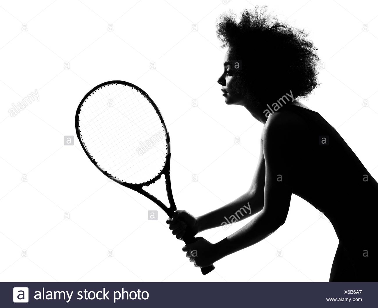 Belle Femme Drole Les Jeunes A Jouer Au Tennis Dans L Ombre Silhouette Studio Sur Fond Blanc Isole Photo Stock Alamy
