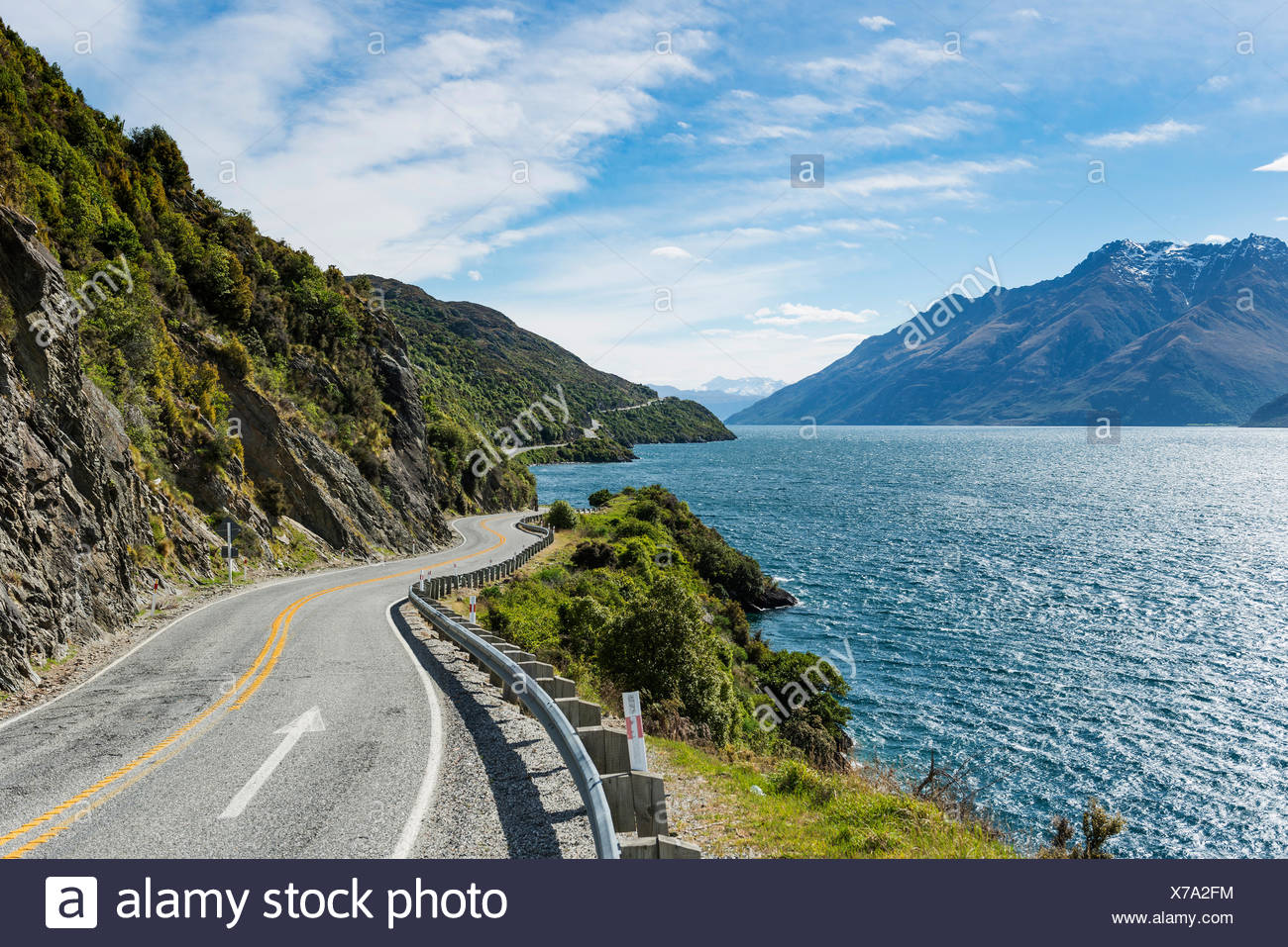 Route sur le lac Wakatipu, diables d'escalier, Otago, Nouvelle-Zélande, Southland Banque D'Images