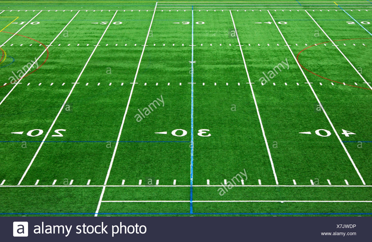Les marques sur le terrain d'un stade de football américain, USA Banque D'Images