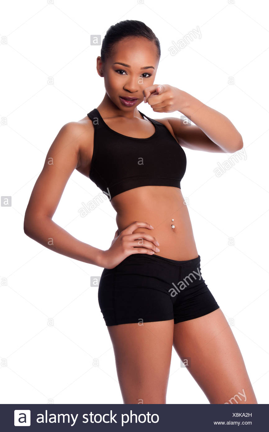 Heureux Sain Femme Asiatique Noir Fit Montre De L Index Photo Stock Alamy