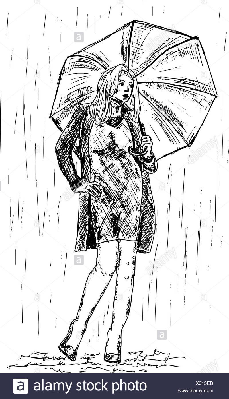 Illustration Couleur Peinture Dessiner La Pluie Pluie Femme Fille Filles Jambes L Homme Les Droits De L Photo Stock Alamy