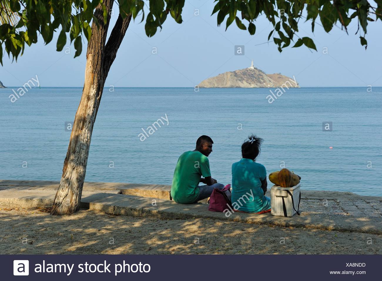 Promenade du bord de mer de Santa Marta, département du Magdalena, région des Caraïbes, la Colombie, l'Amérique du Sud. Banque D'Images