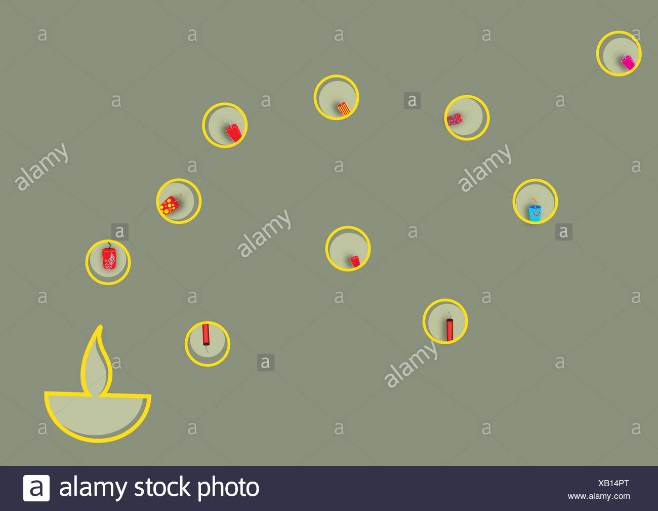 Diwali lampe à huile de pétards isolé sur fond coloré Banque D'Images