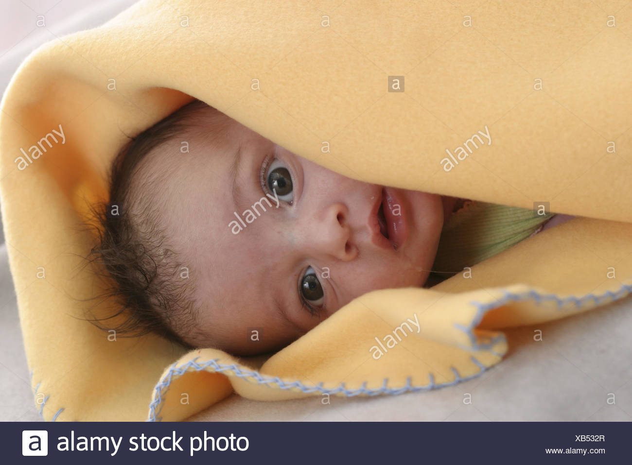 Bebe Mensonge Caps Portrait Sont Etonnes Voir L Enfant Petit Appareil Photo 3 Mois Enfant Aux Cheveux Bruns La Couleur Des Yeux Marron Soigneusement Surprises L Interet Enveloppe Couverts Parfaitement Les Cuirs Hervorblicken A