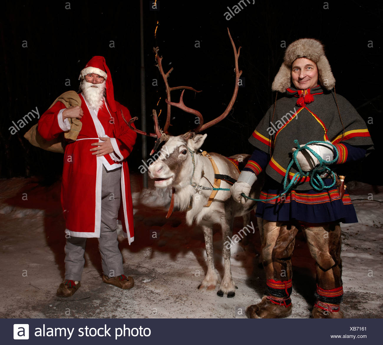 Le Père Noël et les rennes, Jukkasjarvi, Kiruna, Suède Banque D'Images