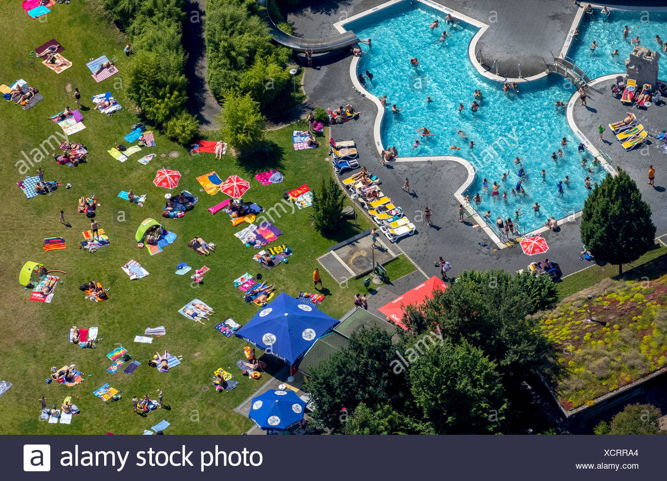 Vue Aérienne Baigneurs à Atlantis Piscine Extérieure Pelouse
