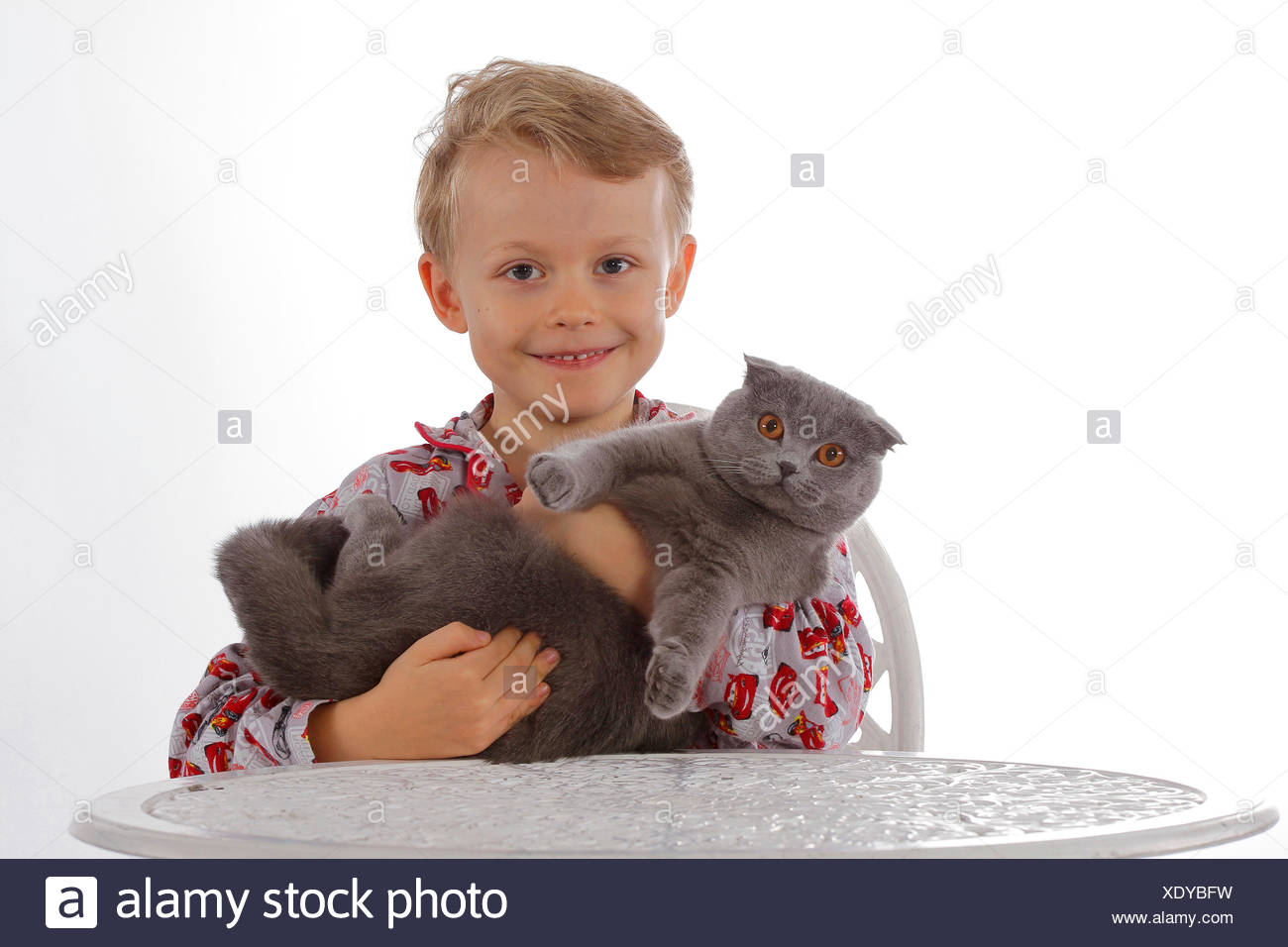 Chat Domestique Le Chat Domestique Felis Silvestris Catus F Smiling Enfant En Pyjama Avec Cat Sur Bras Photo Stock Alamy