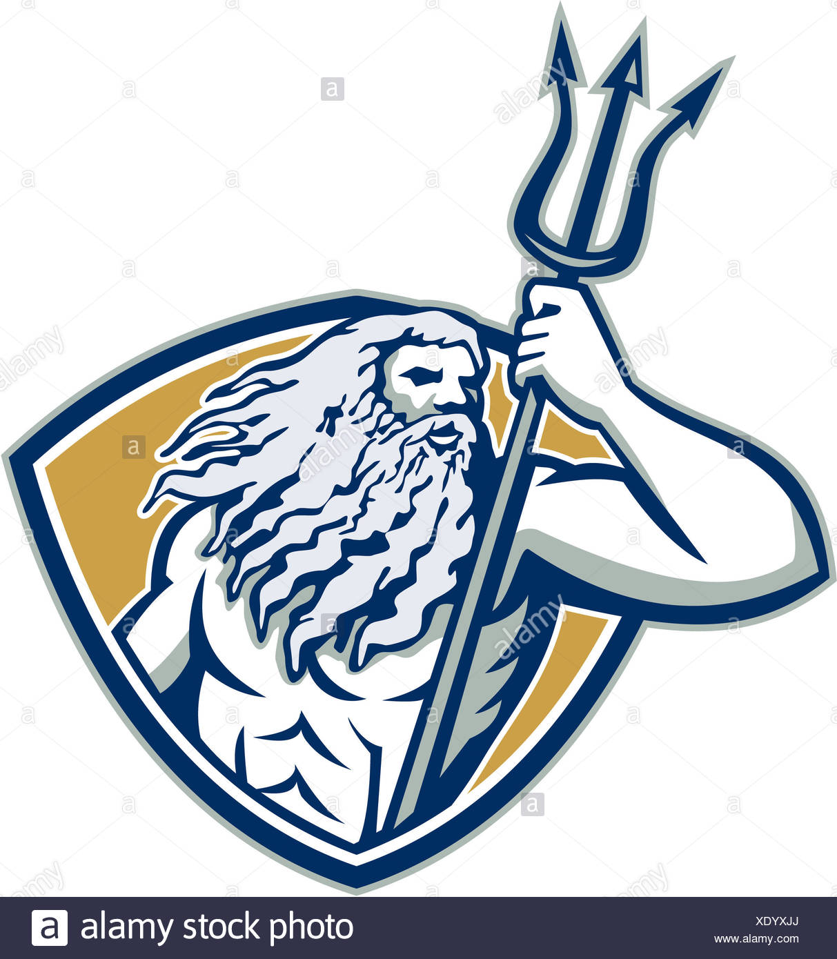 Illustration Du Dieu Romain De La Mer Poseidon Ou Neptune De La Mythologie Grecque Tenant Un Trident Situe A L Interieur De La Crete De L Ecran Sur Fond Blanc Isole Photo Stock