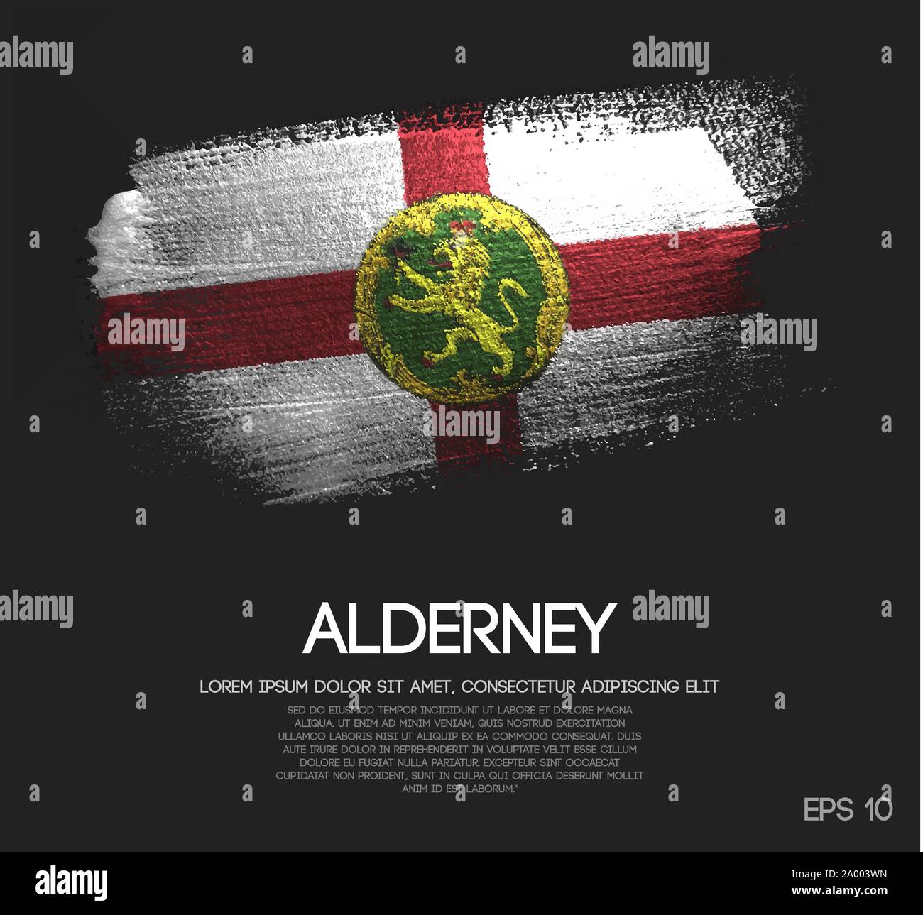 Alderney bandiera fatta di Glitter Sparkle spazzola vettore di vernice Illustrazione Vettoriale