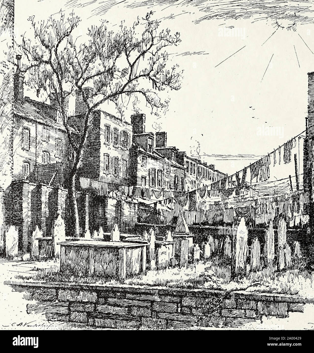Il vecchio ebreo di massa di seppellimento, Pearl Street, vicino a Chatham, New York City, circa 1889 Foto Stock