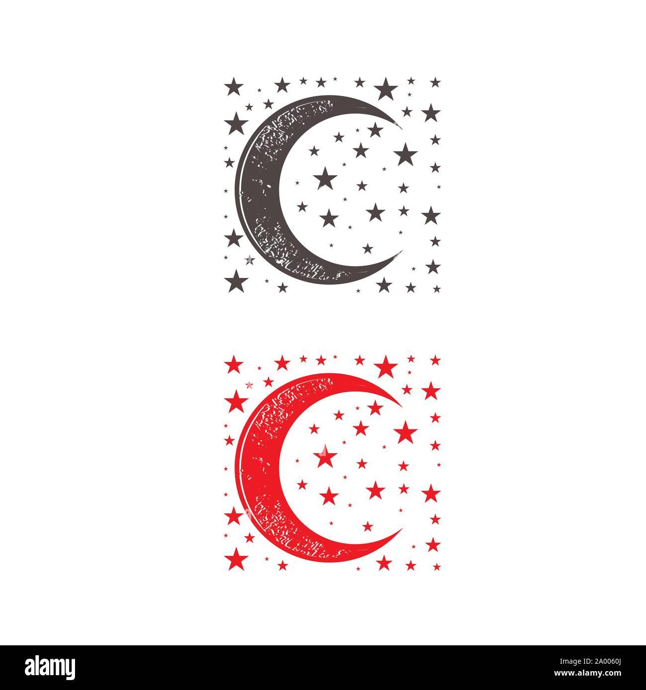 Semplice nero rosso falce di luna e le stelle vettore nel cielo notturno Illustrazione Vettoriale