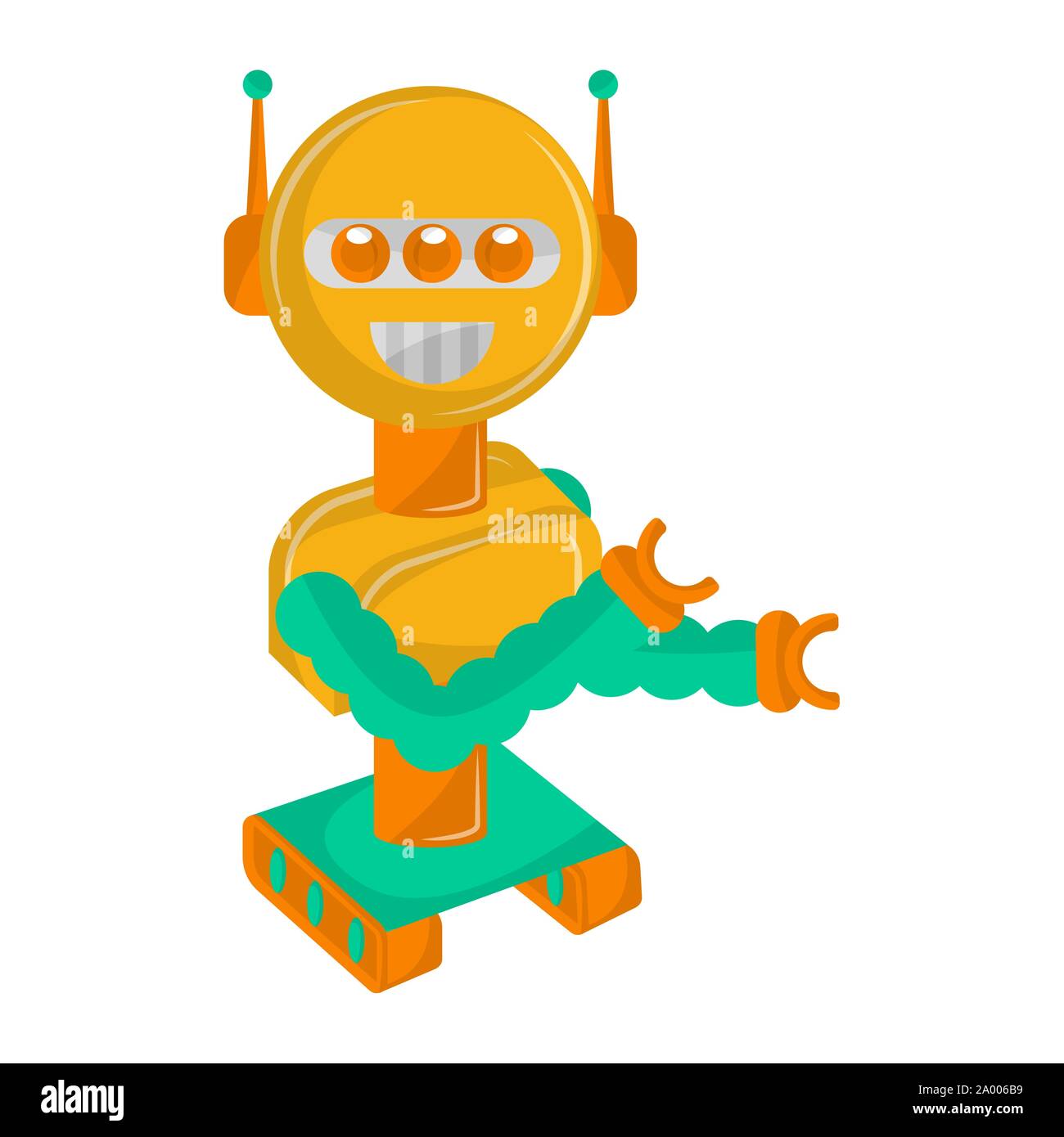 Felice robot giocattolo su uno sfondo bianco - Vettore Illustrazione Vettoriale