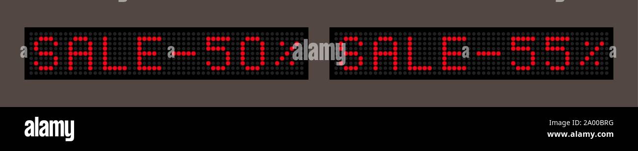 Set di display a led con le parole la vendita del 50 percento e vendita 55 percento Illustrazione Vettoriale