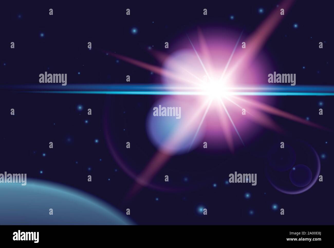 Pianeta e stelle brillare nel buio spazio. Vector cosmo Illustrazione Vettoriale