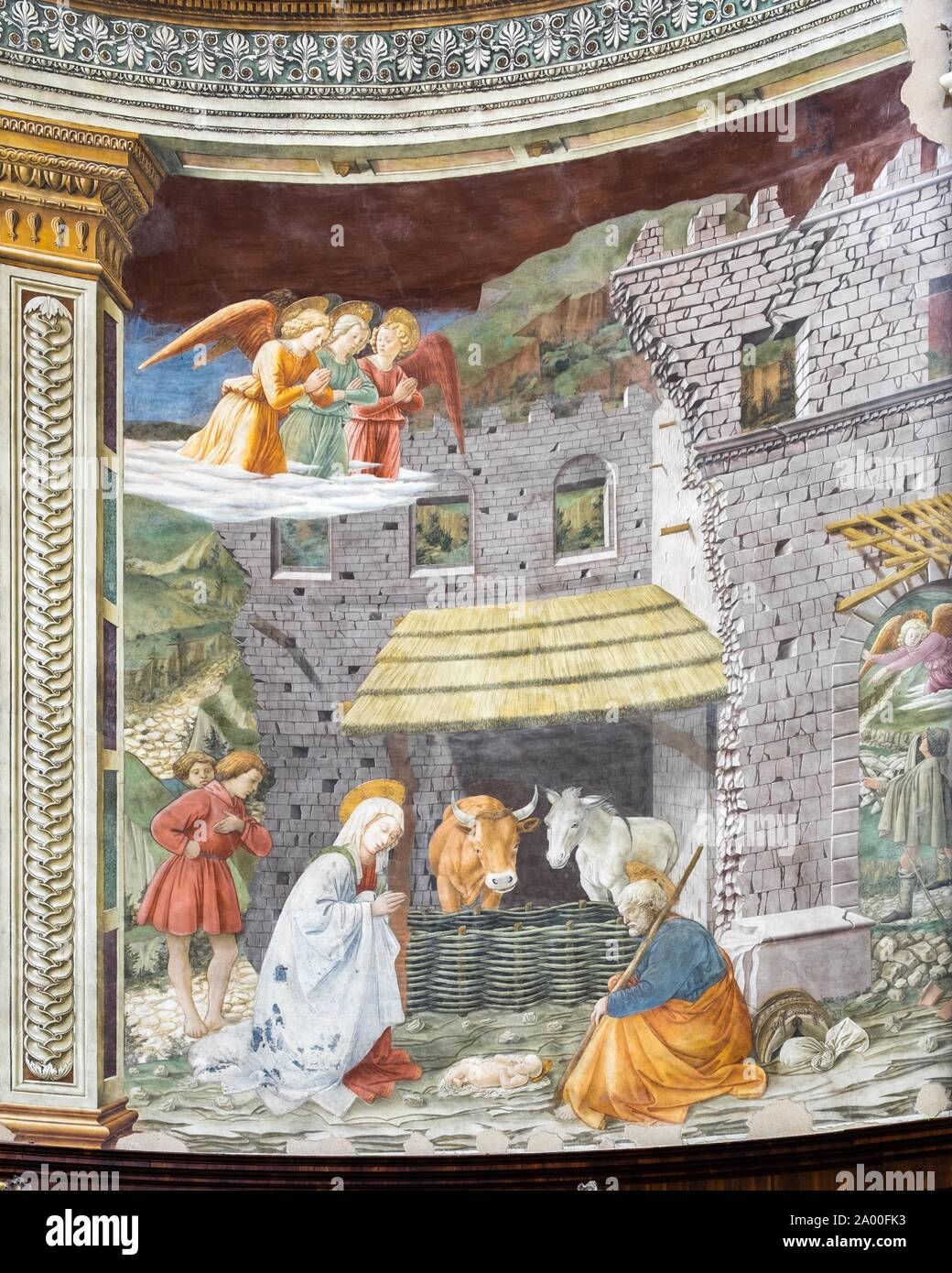 Natale, Natale, affreschi dell'abside di Fra Diamante e Matteo d'Amelia, 1469, Cattedrale di Santa Maria Assunta, Spoleto, Provincia Perugia, Umbria Foto Stock