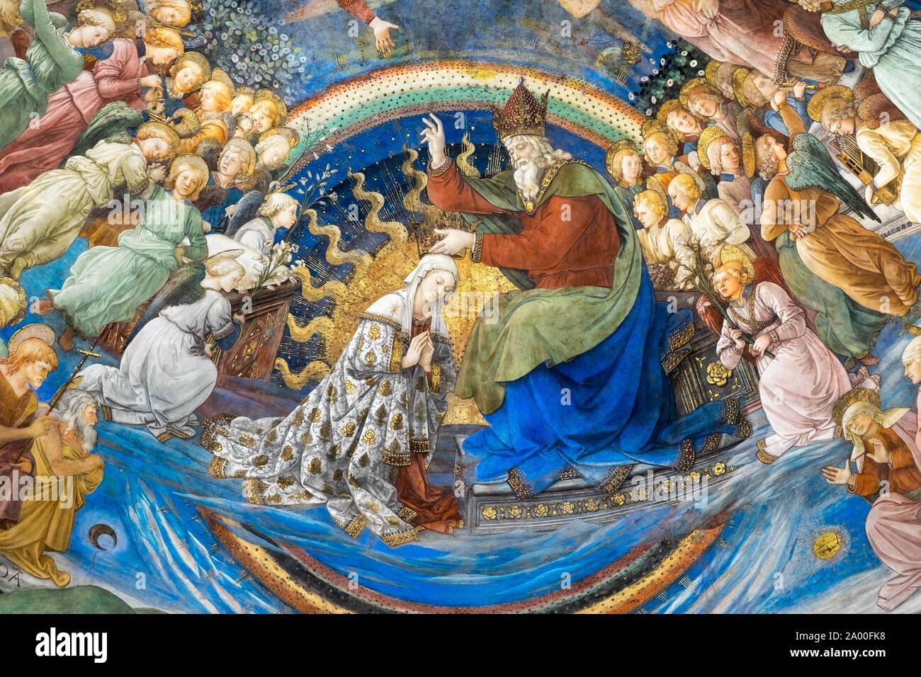 Incoronazione di Maria, affreschi dell'abside di Filippo Lippi, 1469, Cattedrale di Santa Maria Assunta, Spoleto, Provincia Perugia, Umbria, Italia Foto Stock