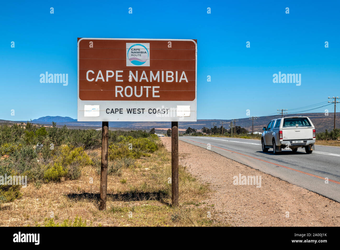 Cape Namibia route segno, Piketberg, Western Cape, Sud Africa Foto Stock