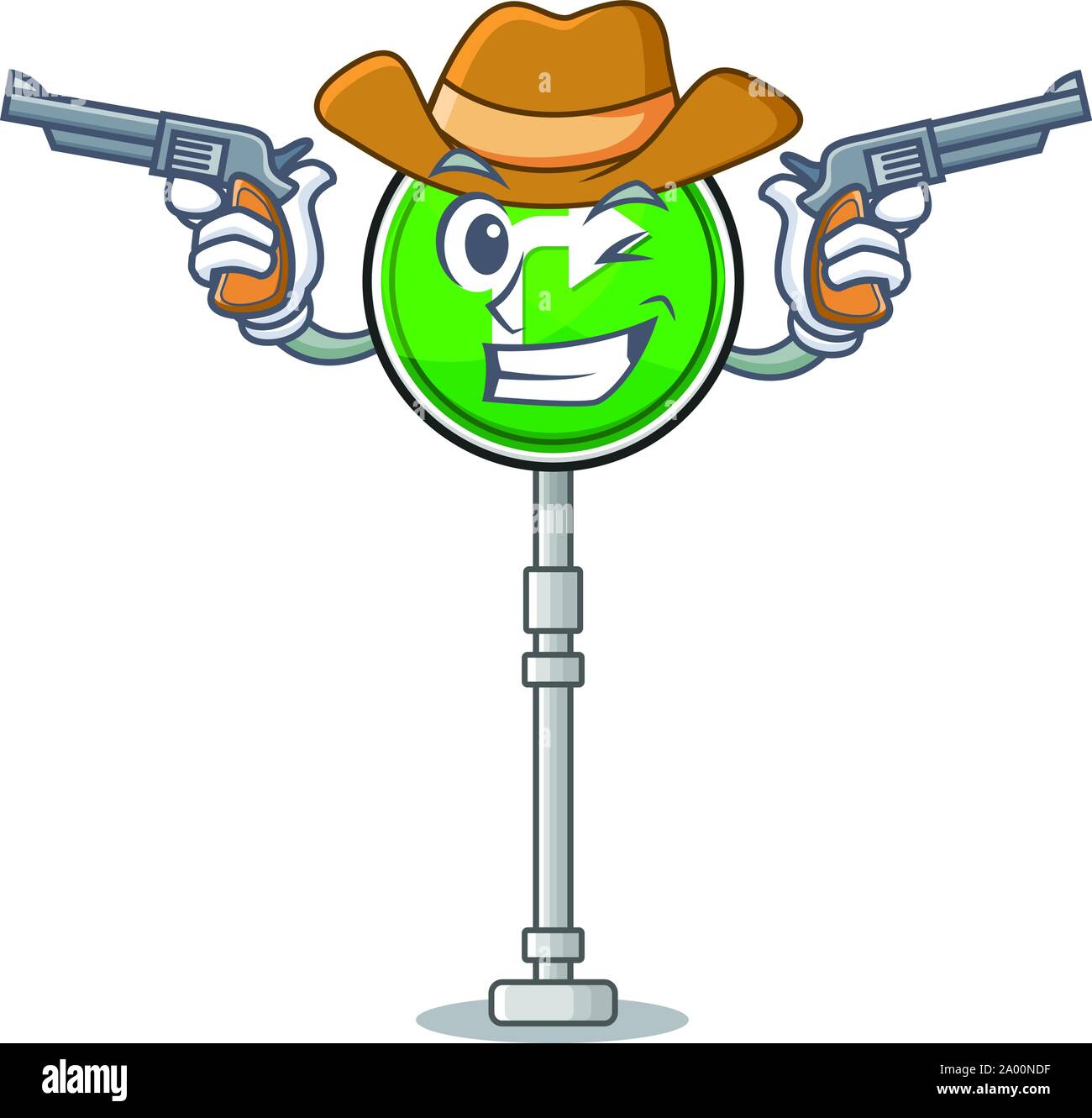 Cowboy girare a destra isolato in la mascotte Illustrazione Vettoriale