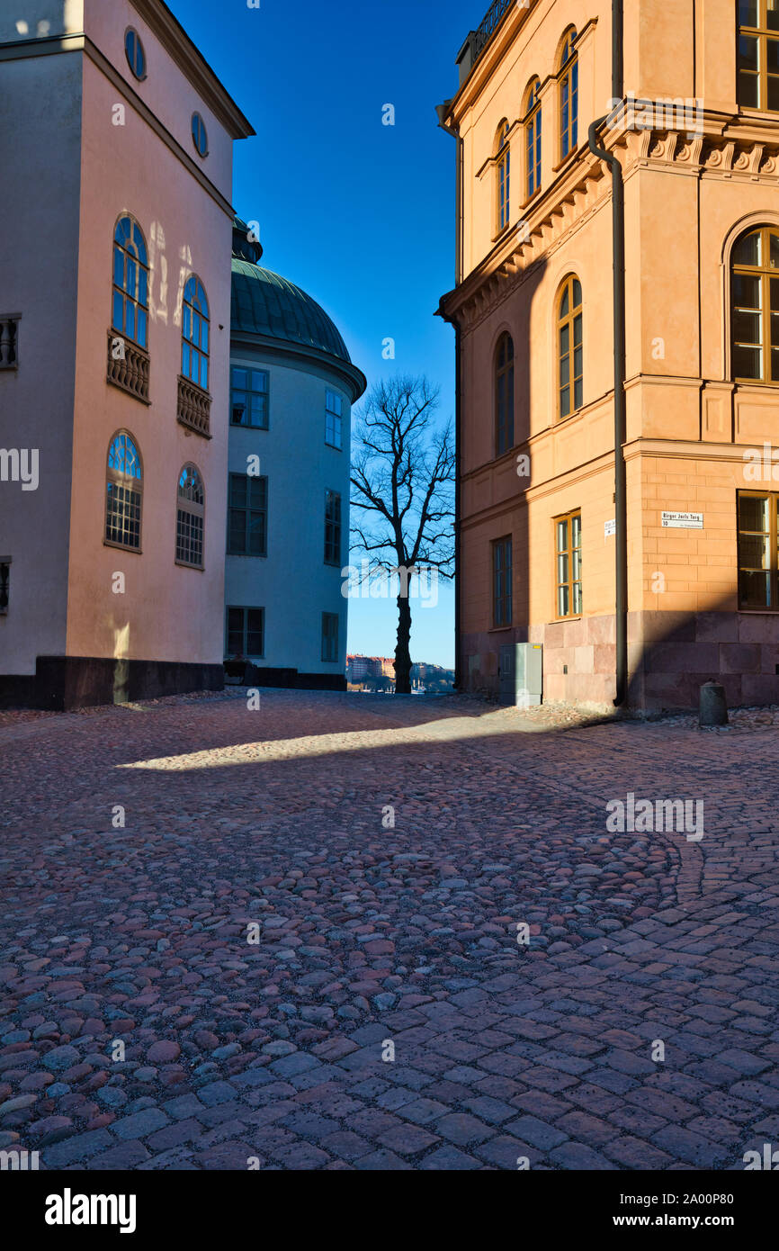 Architettura su Riddarholmen, un isolotto nel centro di Stoccolma che fa parte di Gamla Stan, la città vecchia di Stoccolma, Stoccolma, Svezia, Scandinavia Foto Stock