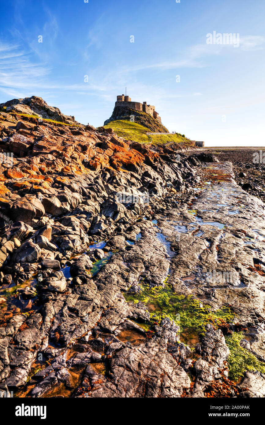 Lindisfarne Castle, isola santa, santa isola di Lindisfarne, Northumberland, Lindisfarne Castle Northumberland, Lindisfarne, castello, UK, Inghilterra, Foto Stock