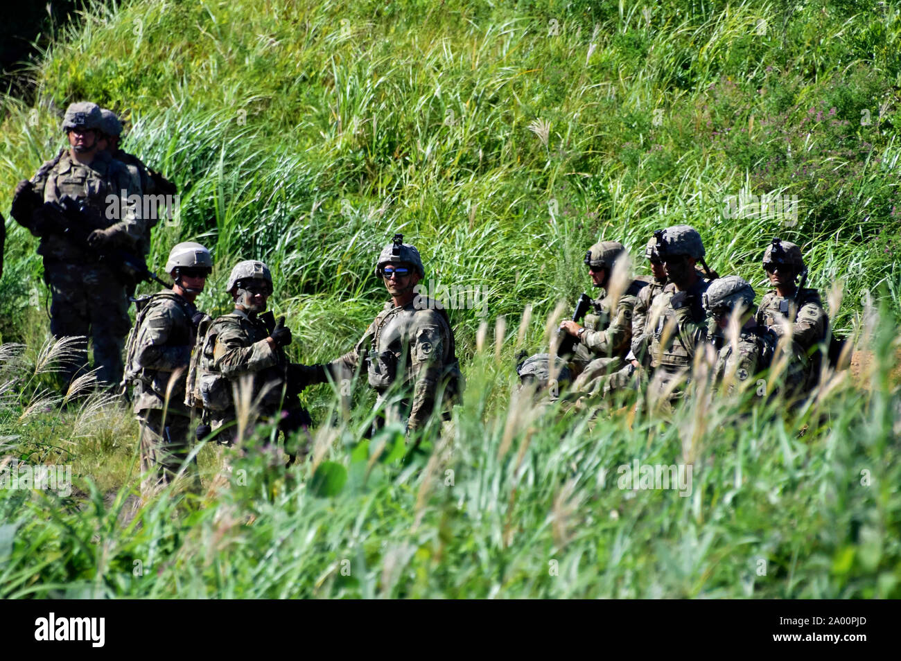 Yamoto, Giappone. Xvii Sep, 2019. I soldati dell'esercito degli Stati Uniti nel comune di addestramento militare 'Orient scudo 2019' degli Stati Uniti e del Giappone sul Oyanohara truppa. Yamato, 17.09.2019 | Utilizzo di credito in tutto il mondo: dpa/Alamy Live News Foto Stock