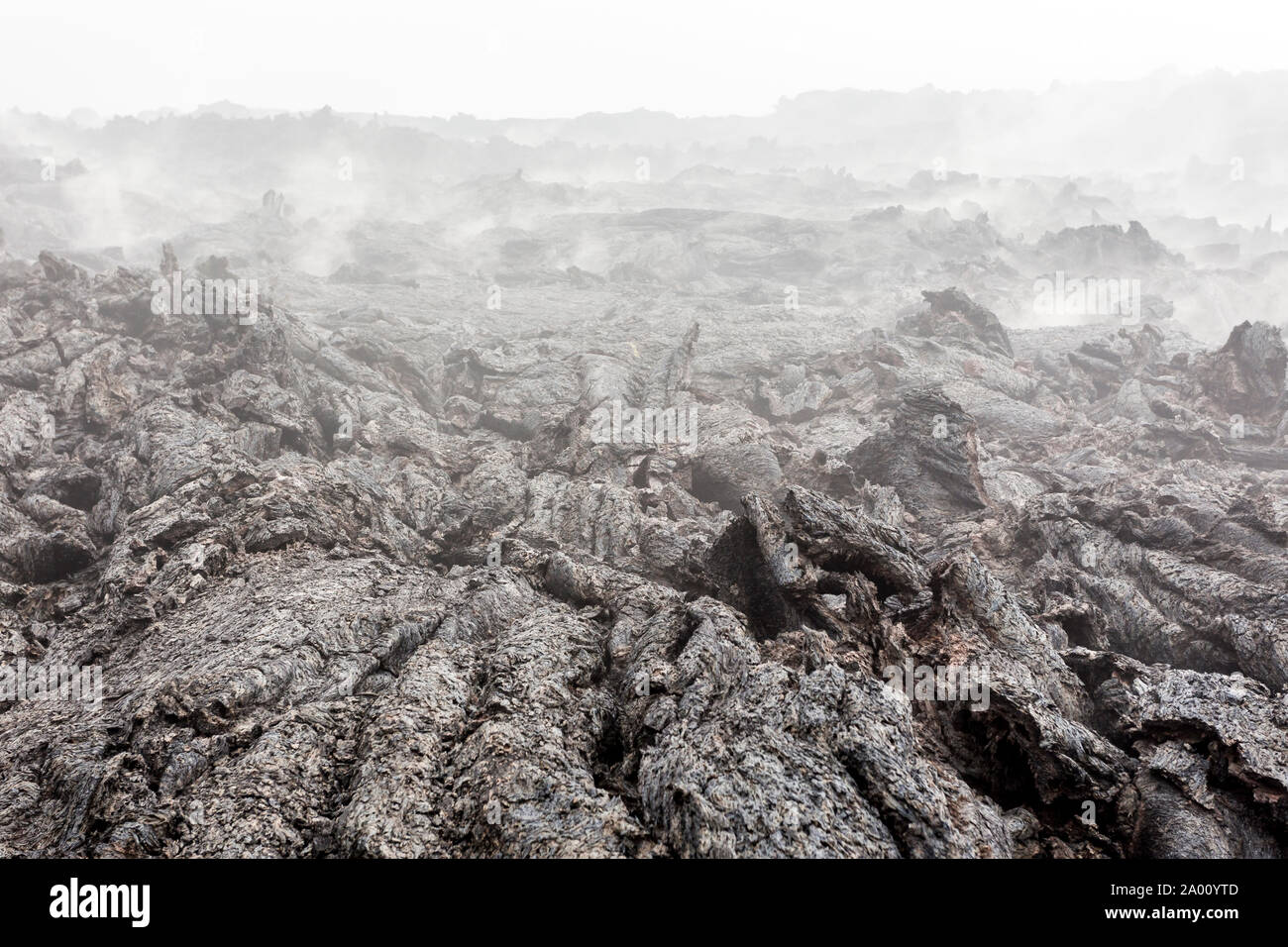 Solido flusso di lava vicino attivo vulcano Tolbachik, penisola di Kamchatka, Russia Foto Stock