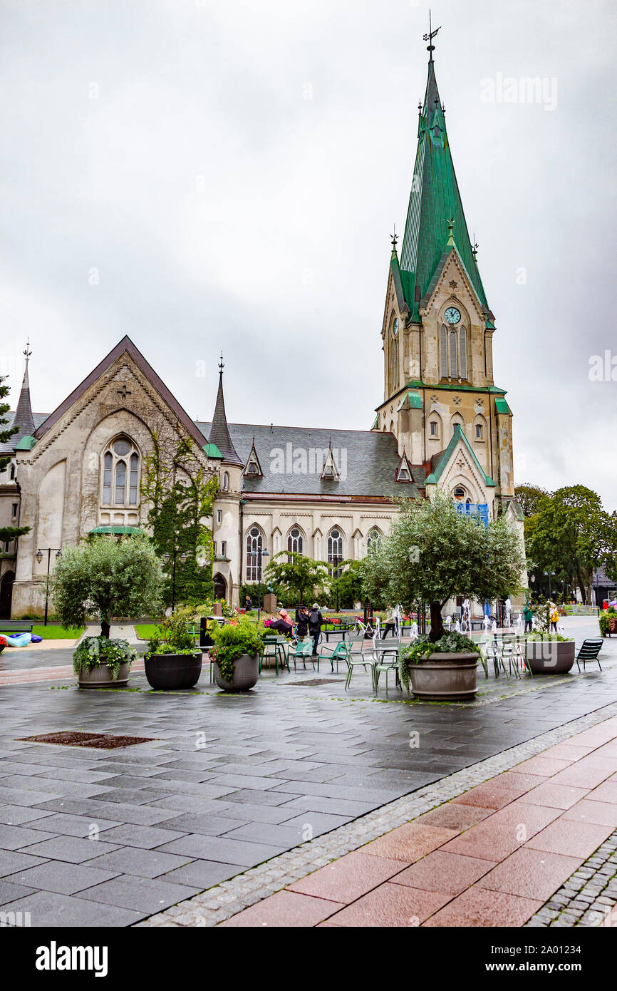 La Cattedrale exteria su un umido del mattino, Kristiansand, Norvegia. Foto Stock